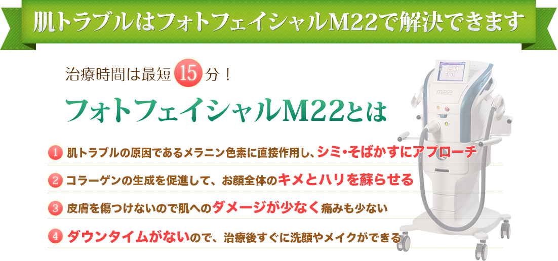 肌トラブルはフォトフェイシャルで！ 治療時間は15分!フォトフェイシャルとは